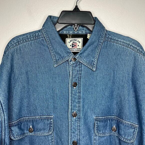 VTG American Blue Denim Barn Chore Coat Jacket Button Front Blanket Lined Sz L - Picture 4 of 8